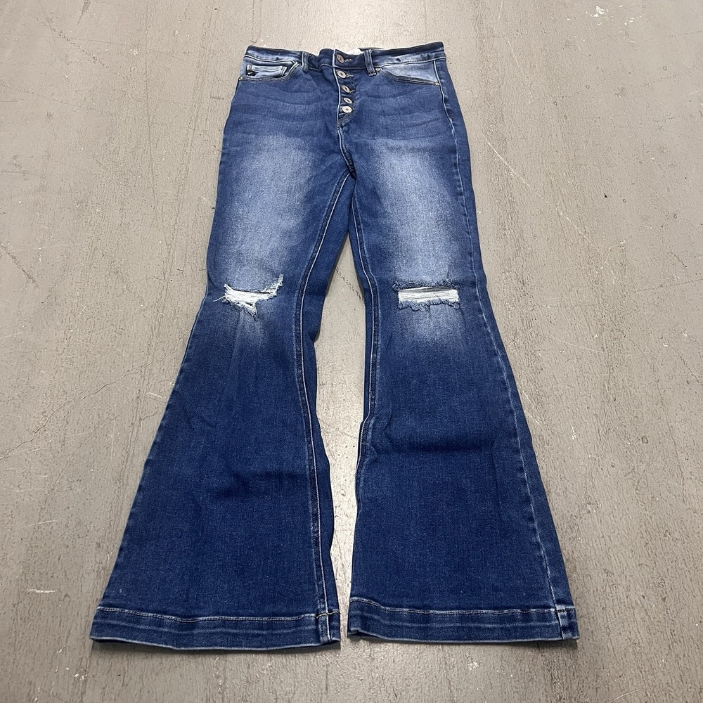 Kancan Women's KC8596M Button Fly Wide Leg Jeans Medium Wash Denim Size 11/29